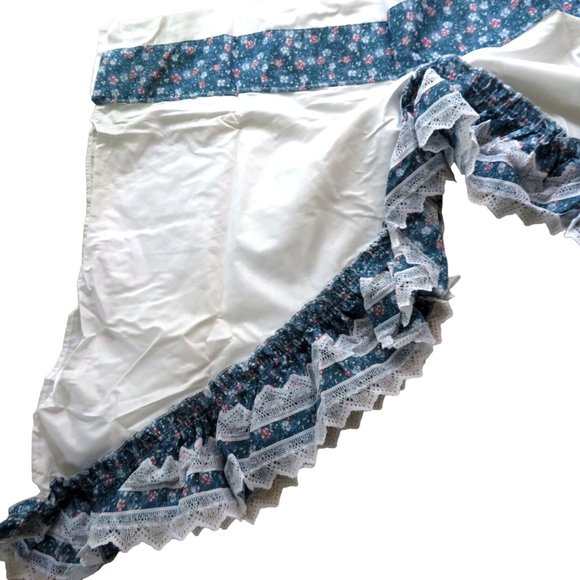 Vintage Floral Lace Curtain Valance White Blue Gathered 29"x 72" Cottage Country - Picture 6 of 13